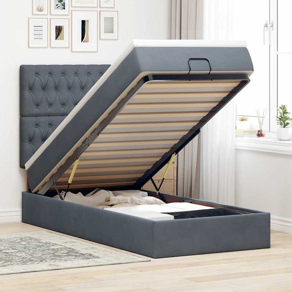 vidaXL Ottoman-Bett mit Matratzen & LEDs Dunkelgrau 80x200 cm Samt, 3314355