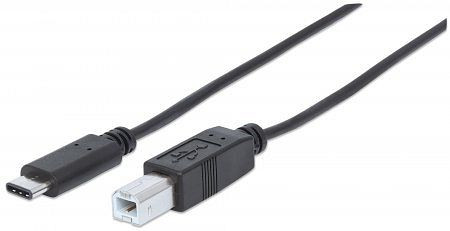 MANHATTAN Hi-Speed USB C Anschlusskabel, USB 2.0, Typ C Stecker - Typ B Stecker, 480 Mbps, 1 m, Schwarz, 353304