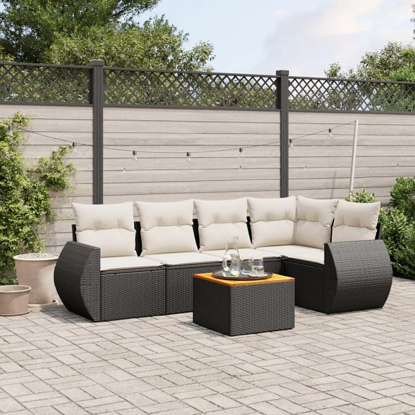 vidaXL 6-teilig Garten-Sofagarnitur mit Kissen Schwarz Poly Rattan, 3257323