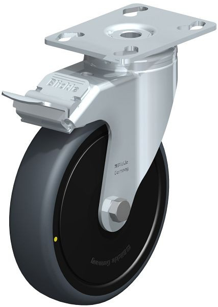 Blickle LKPA-TPA 126K-FI-ELS-FK Apparate-Lenkrolle mit Anschraubplatte, Thermoplastisches Gummi-Elastomer, Grau, 636142