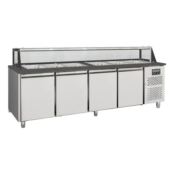 Vaiotec Salattheke / 4-fach mit Türen, Glasaufbau, für 6x GN 1/1 "schwarz", 2500 x 800 mm, 12232