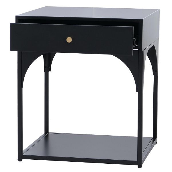 Mendler Nachttisch HWC-O88, Kommode Beistelltisch Nachtschrank Nachtkasten, Schublade Metall 50x43x41cm, schwarz, 139449