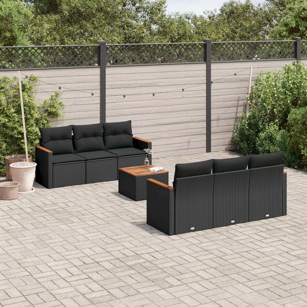 vidaXL 7-teilig Garten-Sofagarnitur mit Kissen Schwarz Poly Rattan, 3258191