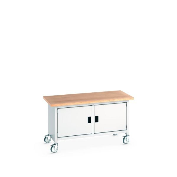 bott cubio Kastenwerkbank mobil, 2 Türen, 2 Ablagen, Multiplex-Arbeitsplatte, BxTxH: 1500x750x840mm, RAL 7035/7035, Lichtgrau, 41002097.16V
