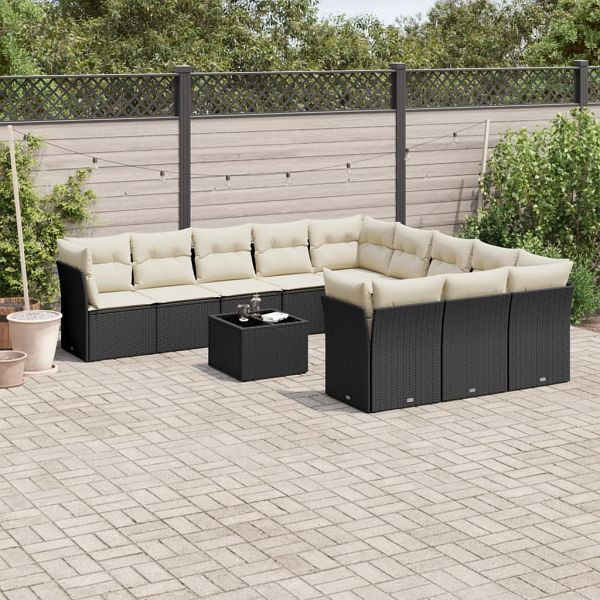 vidaXL 12-teilig Garten-Sofagarnitur mit Kissen Schwarz Poly Rattan, 3250255