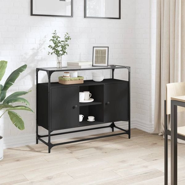 vidaXL Sideboard mit Glasplatte Schwarz 98x35x81 cm Holzwerkstoff, 846069