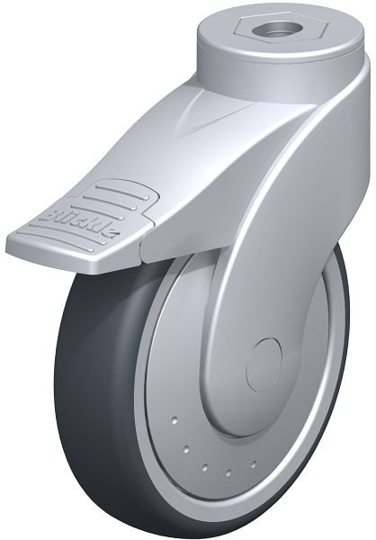 Blickle LWG-TPA 126K-FI-FK Kunststoff-Lenkrolle WAVE mit Rückenloch & Feststeller, Thermoplastisches Gummi-Elastomer, Grau, 743288
