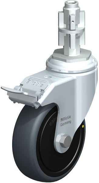 Blickle LKRA-TPA 101K-11-FI-ELS-FK-E14 Apparate-Lenkrolle mit Expander & Feststeller, Thermoplastisches Gummi-Elastomer, Grau, 636100