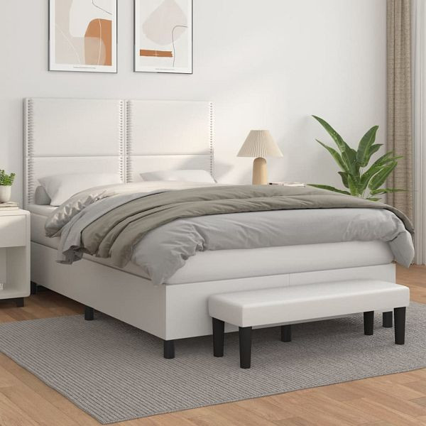 vidaXL Boxspringbett mit Matratze Weiß 140x200 cm Kunstleder, 3137606