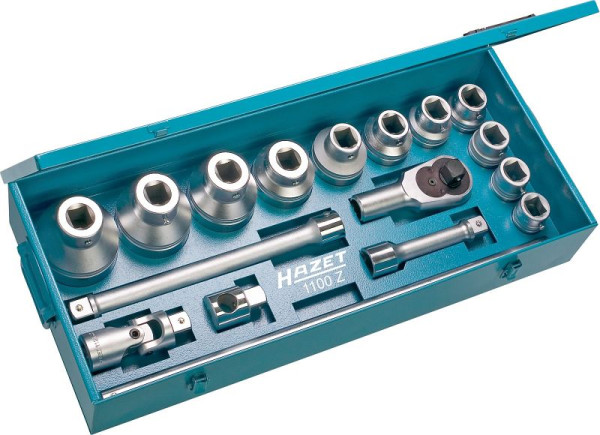 Hazet Steckschlüssel-Satz, Vierkant hohl 25 mm (1 Zoll), Außen-Doppel-Sechskant Profil, Anzahl Werkzeuge: 17, 1100Z