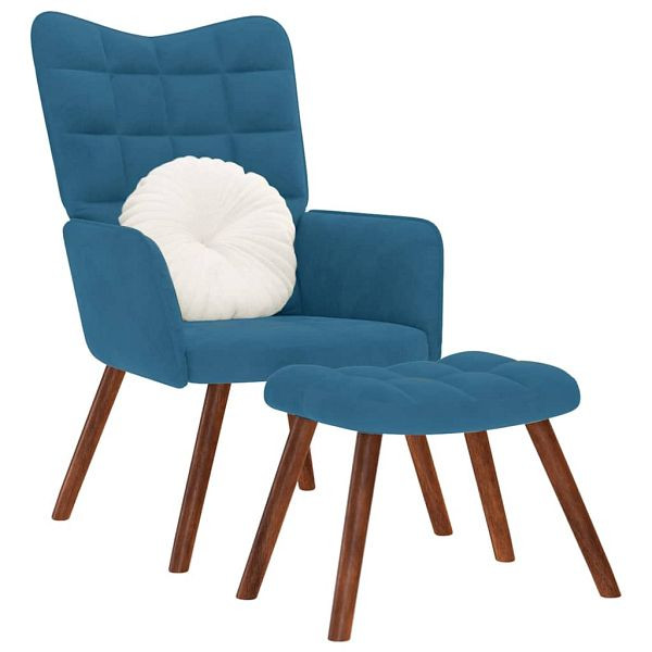 vidaXL Relaxsessel mit Hocker Blau Samt, 4016831, 8721158362568