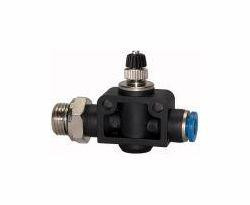 Riegler Drosselrückschlagventil mit zylindrischem Außengewinde und Steckanschluss, gerade Form, Drosselung von Schlauch zu Gewinde, 109947