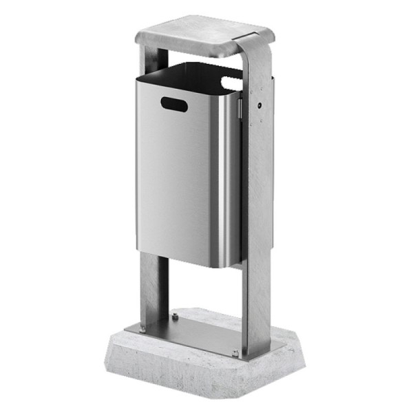 Stein HGS Abfallbehälter -City 200- mit Abdeckung, mobil mit Beton-Sockel, Behälter und Ständer ohne Farbe, Aluminium, geschliffen, 12662-0201
