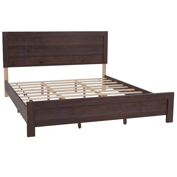 Mendler King Size Bett HWC-P44, Doppelbett Bettgestell mit Lattenrost, 180x200cm, Walnuss-Optik, 139855+139854+139856