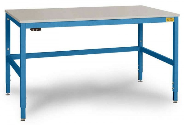 Manuflex ESD-Arbeitstisch CANTOLAB Spezial mit Kunststoffplatte, BxTxH = 1250 x 800 x 758-958 mm, Lichtblau, LC3036.5012