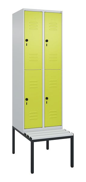 C+P Doppelstöckiger Spind Classic PLUS, 2 Abteile, 2120x600x815mm, 7035/0024, Drehriegel, mit untergebauter Sitzbank, 0803507-20 S10115