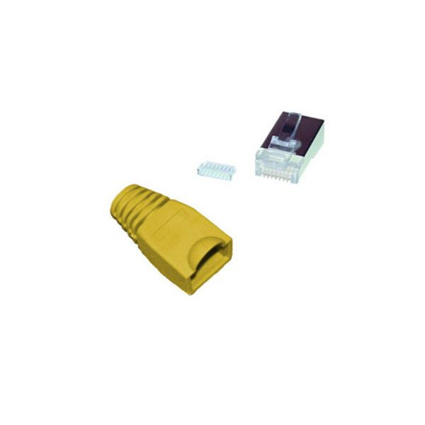 shiverpeaks BASIC-S, Netzwerkstecker Cat5e/Cat6 RJ45, geschirmt, vergoldete Kontakte, mit Einführhilfe und Tülle, gelb -VE 10, BS72057-Y-10