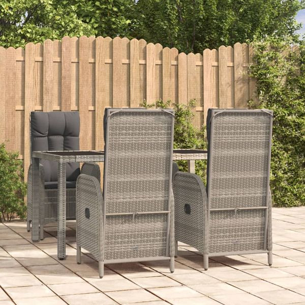 vidaXL 5-teilig Garten-Essgruppe mit Kissen Grau Poly Rattan, 3185025