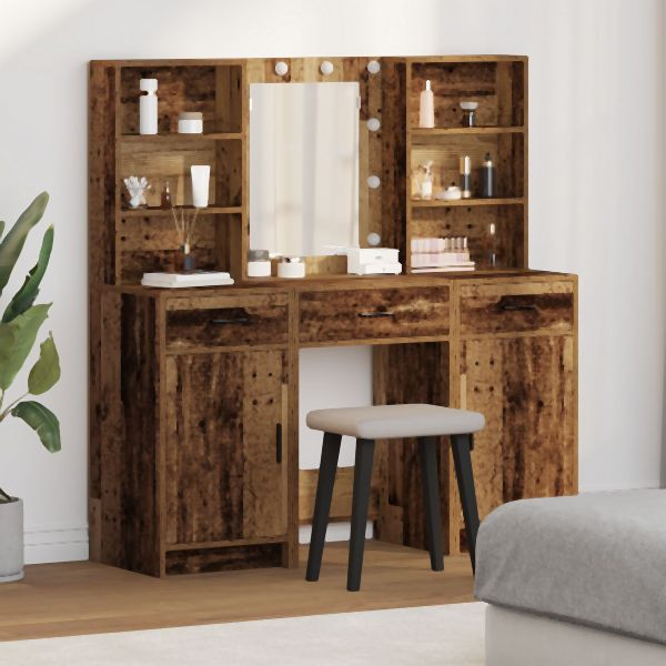 vidaXL Schminktisch Set Set aus 3 Alte Holzoptik Holzwerkstoff, 3334297