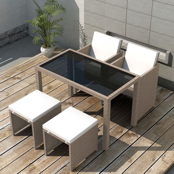 vidaXL 5-teilig Garten-Essgruppe mit Auflagen Poly Rattan Beige, 42555