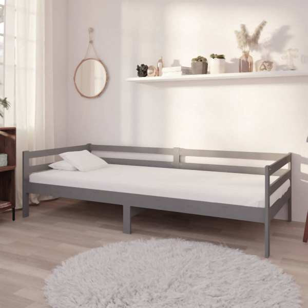 vidaXL Tagesbett mit Matratze 90x200 cm Grau Kiefer Massivholz, 3083556