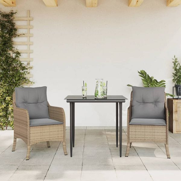 vidaXL 3-teilig Garten-Essgruppe mit Kissen Beige Poly Rattan, 3211976