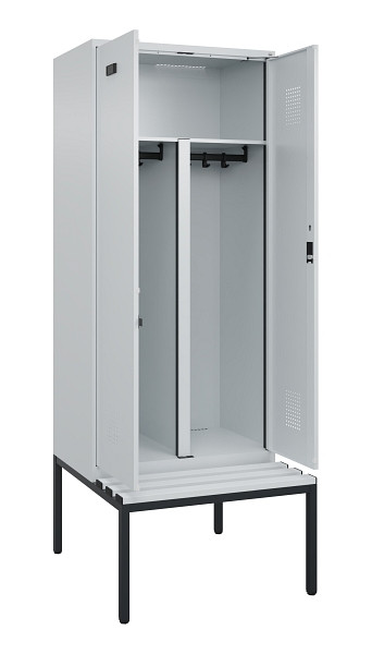 C+P PSA Doppel-Spind Evolo PLUS, Bank, 2 Abteile, 2120x800x815mm, 7035/7035, Zylinderschloss, Sitzfläche Kunststoff, Sitzbank, 0490527-22P S10094