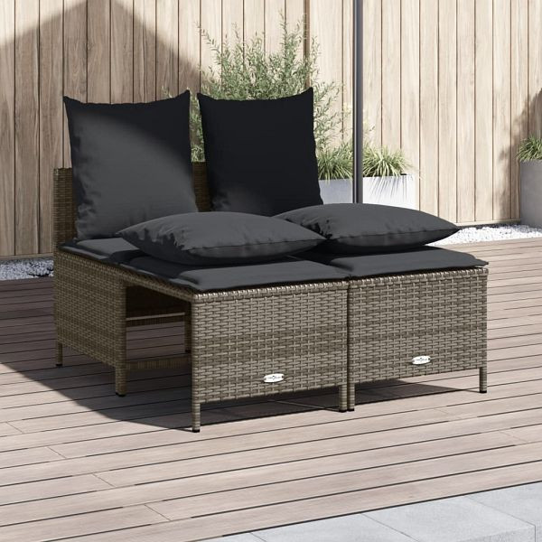 vidaXL 4-teilig Garten-Sofagarnitur mit Kissen Grau Poly Rattan, 368382