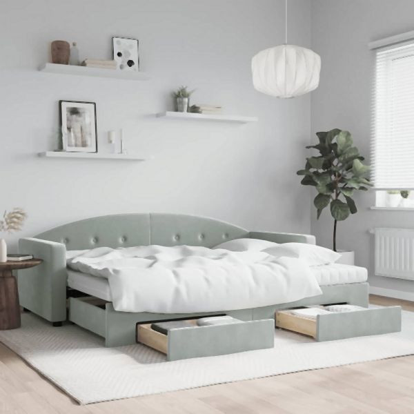 vidaXL Tagesbett Ausziehbar mit Schubladen Hellgrau 80x200 cm Samt, 3197366