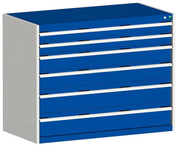 bott cubio Schubladenschrank bestückt mit 6 Schwerlastschubladen BxTxH: 1300 x 750 x 1000 mm, RAL 7035/5010, 40030094.11V