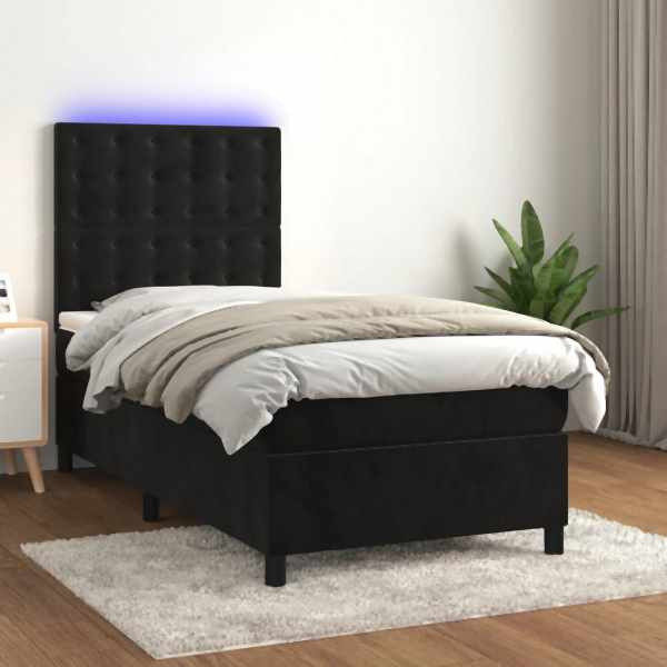 vidaXL Boxspringbett mit Matratze & LED Schwarz 100x200 cm Samt, 3136349