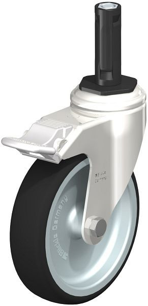 Blickle LKRXA-PATH 126G-11-FI-EXR12 Edelstahl-Apparate-Lenkrolle mit Expander & Feststeller, Thermoplastisches Polyurethan, Grau, 853466