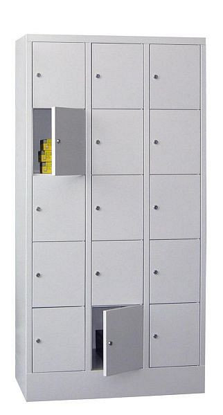 Pavoy Schließfachschrank mit Sockel 1850/500/900, 3b x 5h, Zylinderschloss, Abteilbreite 300, glatte Türen, 61265-353-401-910905