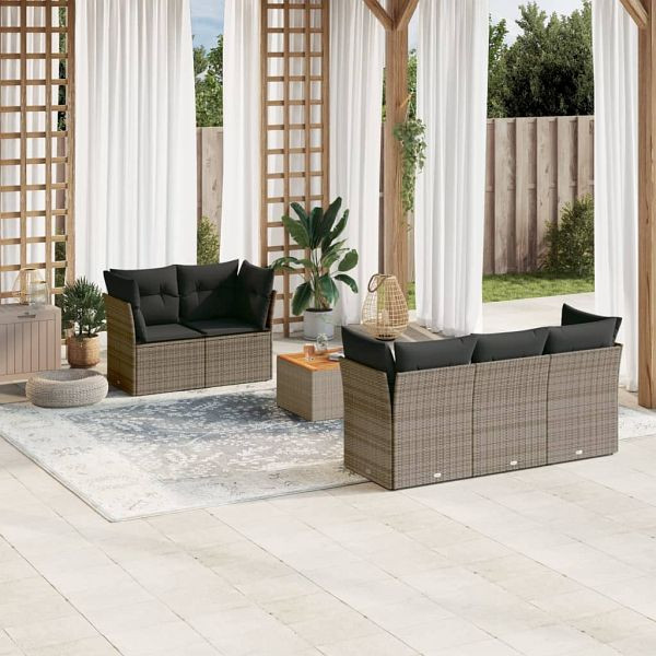 vidaXL 6-teilig Garten-Sofagarnitur mit Kissen Grau Poly Rattan, 3255815