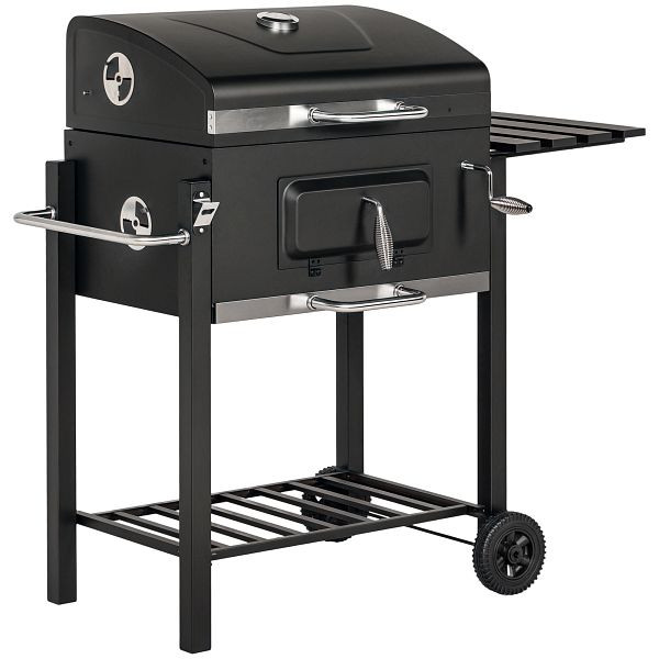 Outsunny Holzkohlegrill Smoker BBQ-Smoker, 1 Ablage, 1 Handtuchhalter, 2 Grillroste, 113 cm x 65 cm x 108 cm, Schwarz, 846-013V00GY