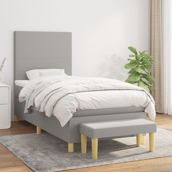 vidaXL Boxspringbett mit Matratze Hellgrau 100x200 cm Stoff, 3136973