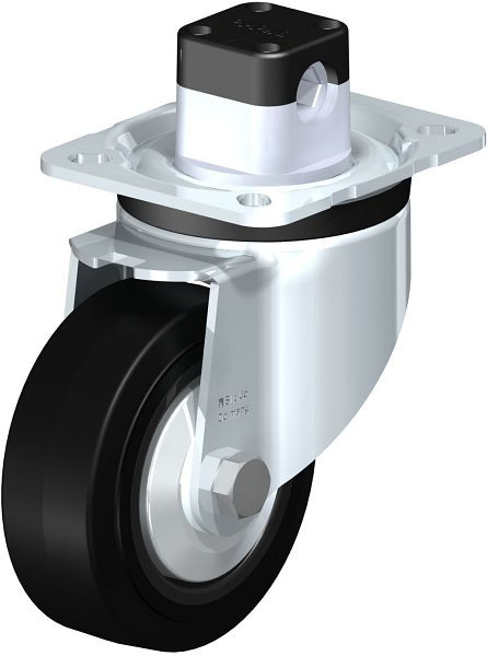 Blickle LK-POEV 100KD-1-CS11-FA Stahlblech-Lenkrolle, schwere Ausführung, mit Anschraubplatte & Zentralfeststeller, Elastik-Vollgummi, Schwarz, 850968