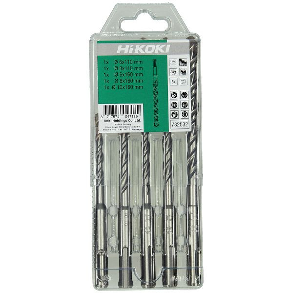 HiKOKI HM-Hammerbohrerset SDS-Plus (5-teilig) 6/8 x 110 mm 6/8/10 x 160 mm, 782532