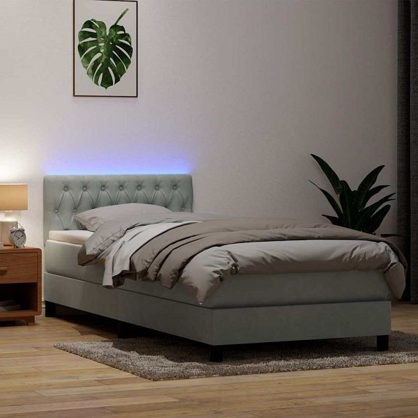 vidaXL Boxspringbett mit Matratze Hellgrau 80x210 cm Samt, 3317145