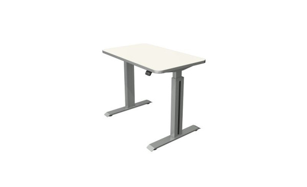 Kerkmann Steh-/Sitztisch B 1000 x T 600 mm, silber, elektrisch höhenverstellbar von 740 - 1230 mm, Weiß/silber, 10175210