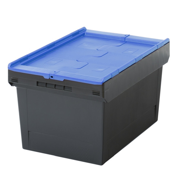 BITO Mehrwegbehälter MBD64321 Eco Regranulat schwarz Deckel/Stecklager blau, C0402-0438