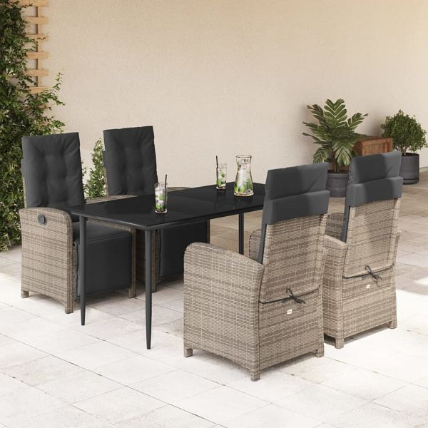 vidaXL 5-teilig Garten-Essgruppe mit Kissen Grau Poly Rattan, 3212559