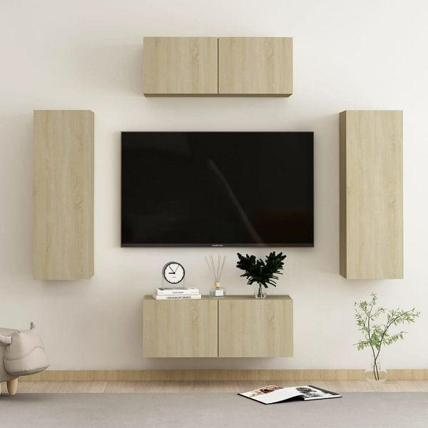 vidaXL 4-teilig TV-Schrank-Set Sonoma-Eiche Holzwerkstoff, 3078981