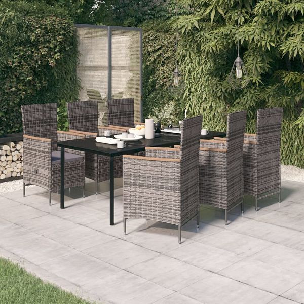 vidaXL 7-teilig Garten-Essgruppe mit Auflagen Grau, 3099435