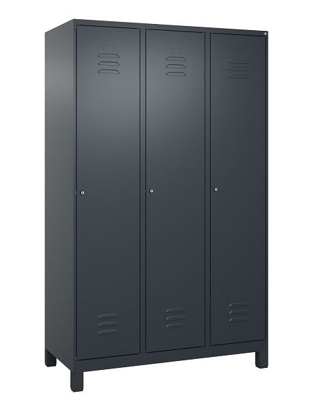 C+P Umkleidespind Classic PLUS mit Mitteltrennwand, Füße, 3 Abteile, 1950x1200x500mm, 7016/7016, Zylinderschlösser, 080010-32F S10003