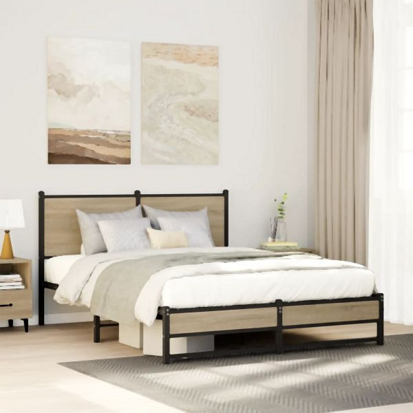 vidaXL Metallbett ohne Matratze Sonoma-Eiche 150x200 cm, 4007888