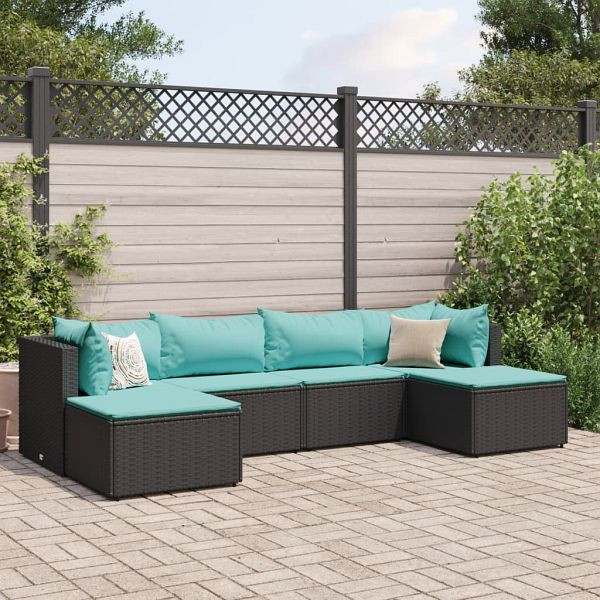 vidaXL 6-teilig Garten-Lounge-Set mit Kissen Schwarz Poly Rattan, 3308244