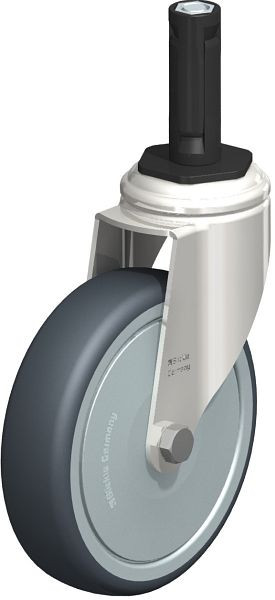 Blickle LKRXA-TPA 126KD-11-FK-EXR12 Edelstahl-Apparate-Lenkrolle mit Expander, Thermoplastisches Gummi-Elastomer, Grau, 853207