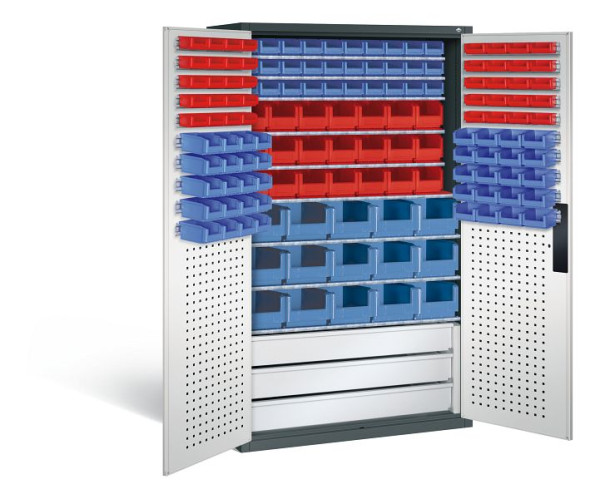 C+P Magazinschrank Serie 13, H1950xB1100xT535mm, Farbe: Anthrazitgrau / Lichtgrau, Muldengriff, 130276-63 S10033
