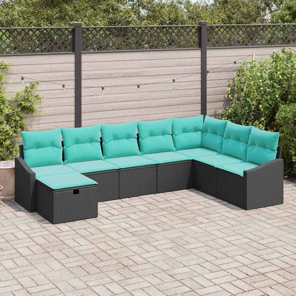 vidaXL Garten-Sofa-Set mit Kissen 8-teilig Schwarz Poly Rattan, 3359335